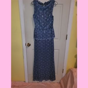 Vintage Style, Dusty Blue, Lacey, Sequined Dress, Xscape by Joanna CHEN, Size 14